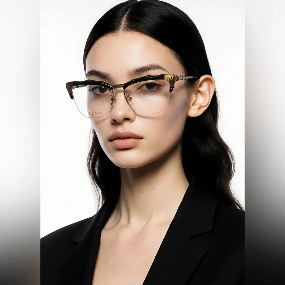 New Authentic Gucci Black and Brown Eyeglasses GG0660o 001